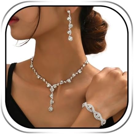 Rhinestone Jewelry Set – Elegant Silver Earrings & Bracelet for Parties, Proms & Everyday Glam