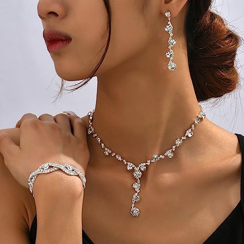 Rhinestone Jewelry Set – Elegant Silver Earrings & Bracelet for Parties, Proms & Everyday Glam