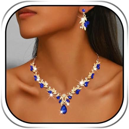 Bridal Wedding Jewelry Set – Gold Crystal Rhinestone Necklace & Earrings