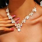 Bridal Wedding Jewelry Set – Gold Crystal Rhinestone Necklace & Earrings