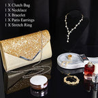 5-Piece Gold Rhinestone Jewelry & Clutch Set