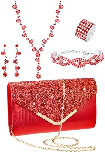 5-Piece Gold Rhinestone Jewelry & Clutch Set