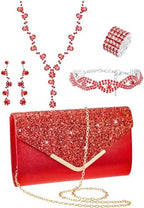 5-Piece Gold Rhinestone Jewelry & Clutch Set