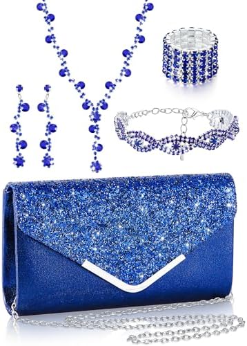 5-Piece Gold Rhinestone Jewelry & Clutch Set