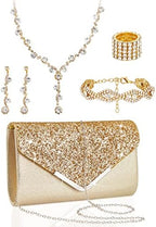 5-Piece Gold Rhinestone Jewelry & Clutch Set