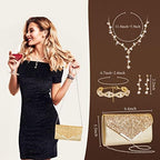 5-Piece Gold Rhinestone Jewelry & Clutch Set